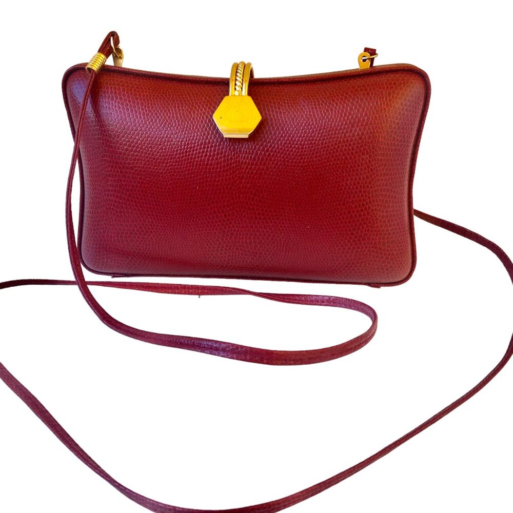 ELAN Vintage Red Snakeskin Print Hard Shell Crossbody Handbag or Clutch